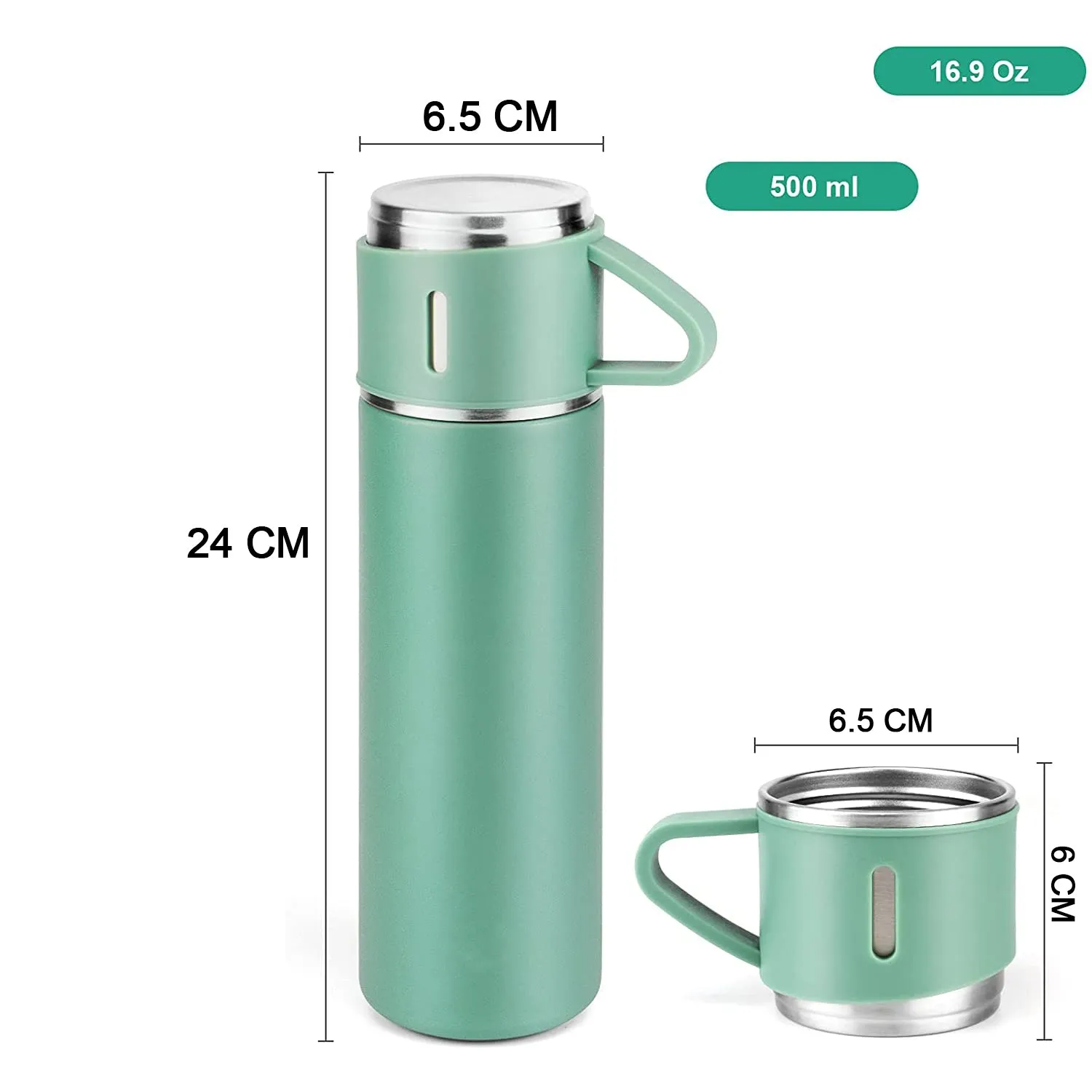 2834 Stainless Steel Vacuum Flask Set with 3 Steel Cups Combo for Coffee Hot Drink and Cold Water Flask Ideal Gifting Travel Friendly Latest Flask Bottle. (500ml)