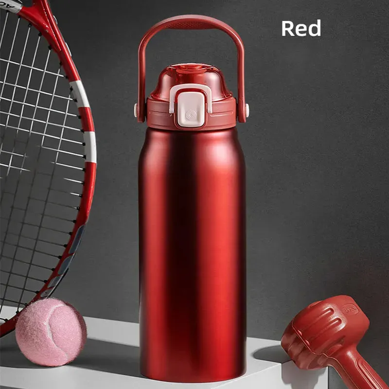 2L Stainless Steel Thermal Water Bottle with Straw - Cold & Hot Thermo Cup for Gym