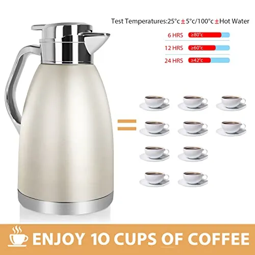 61 Oz Thermal Coffee Carafe Insulated Stainless Steel Double Wall Vacuum Thermos Thermal Flask Coffee Dispenser Coffee Carafes Keeping Coffee Water and Tea Hot 12 Hours Cold 24 Hours (Gold)