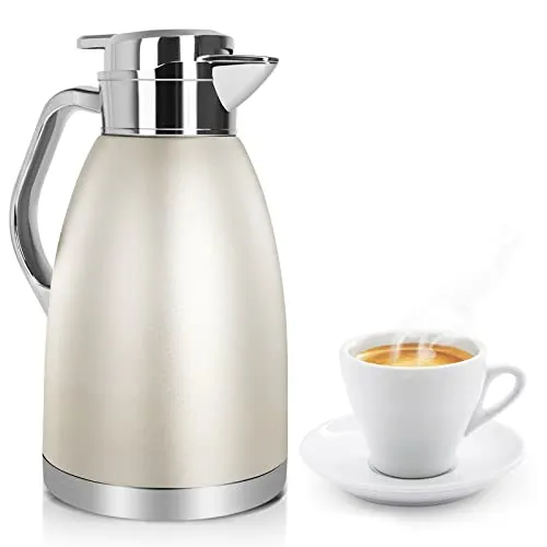 61 Oz Thermal Coffee Carafe Insulated Stainless Steel Double Wall Vacuum Thermos Thermal Flask Coffee Dispenser Coffee Carafes Keeping Coffee Water and Tea Hot 12 Hours Cold 24 Hours (Gold)