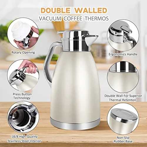 61 Oz Thermal Coffee Carafe Insulated Stainless Steel Double Wall Vacuum Thermos Thermal Flask Coffee Dispenser Coffee Carafes Keeping Coffee Water and Tea Hot 12 Hours Cold 24 Hours (Gold)