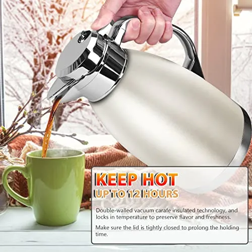 61 Oz Thermal Coffee Carafe Insulated Stainless Steel Double Wall Vacuum Thermos Thermal Flask Coffee Dispenser Coffee Carafes Keeping Coffee Water and Tea Hot 12 Hours Cold 24 Hours (Gold)