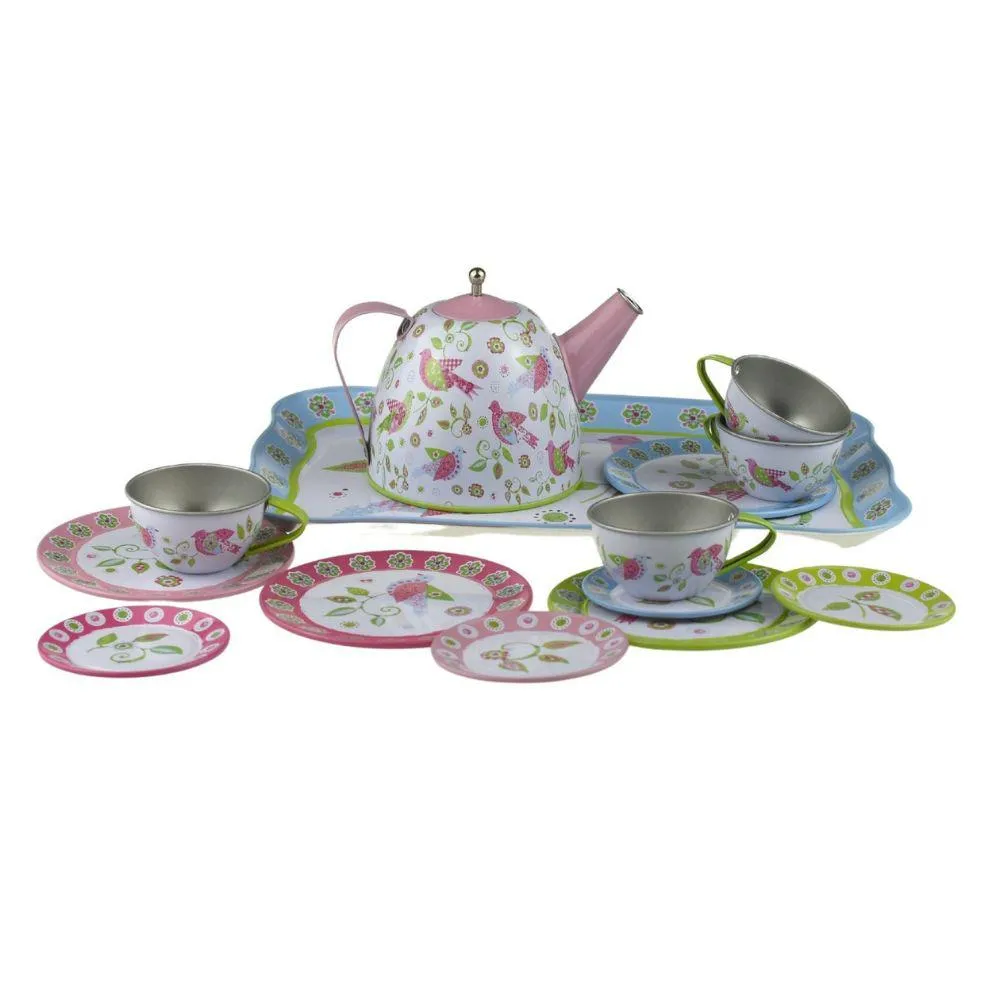 Bird Design Tin Tea Set 15 piece