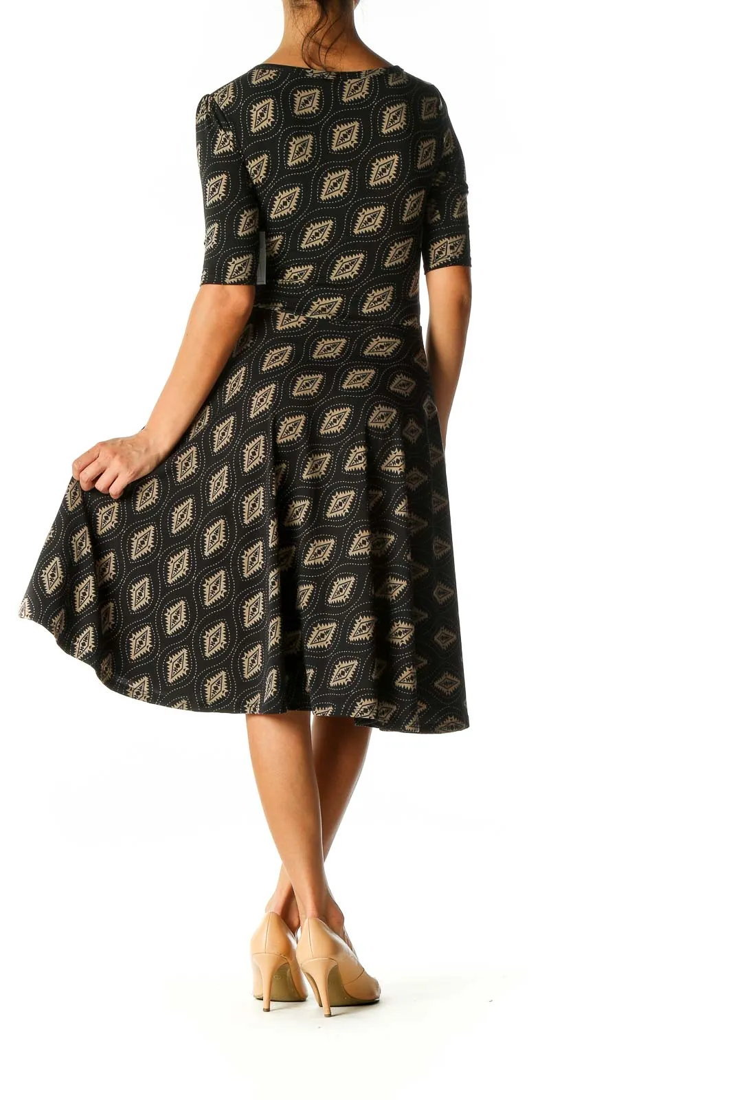 Black Geometric Print Casual Fit & Flare Dress