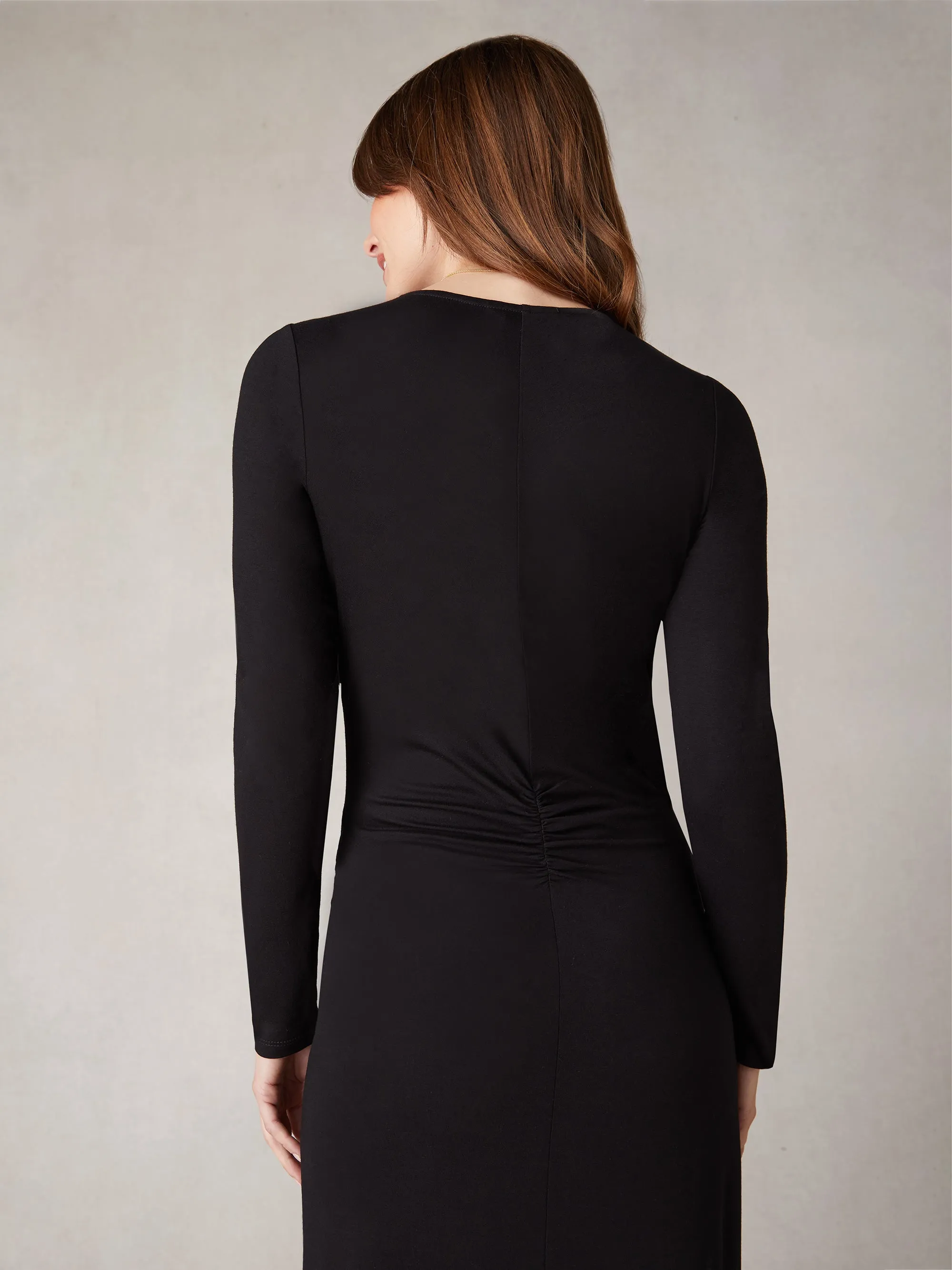 Black Jersey Ruched Side Midaxi Dress