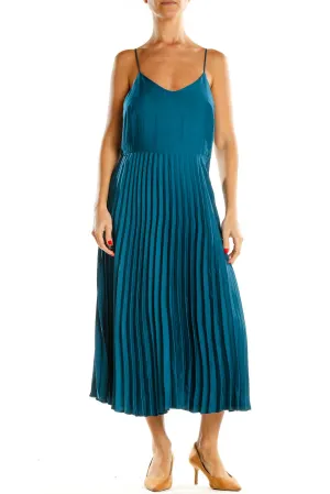 Blue Pleated Fit & Flare Dress