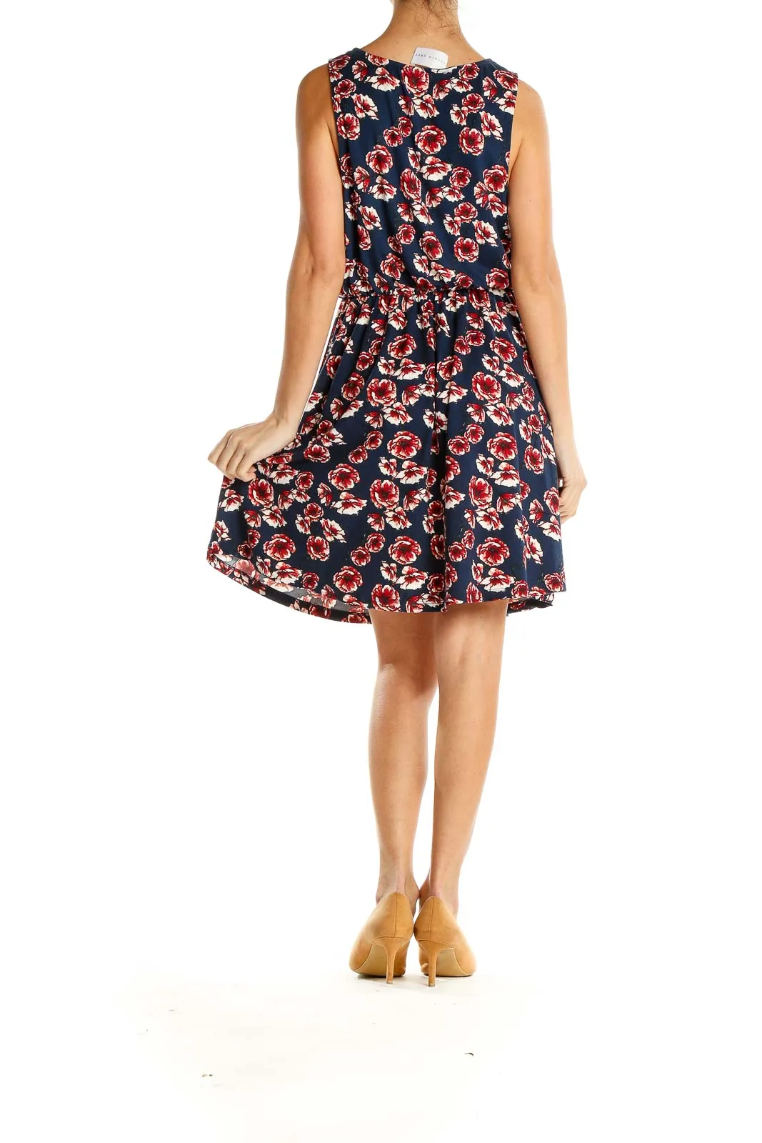 Blue Red Floral Print Fit & Flare Dress