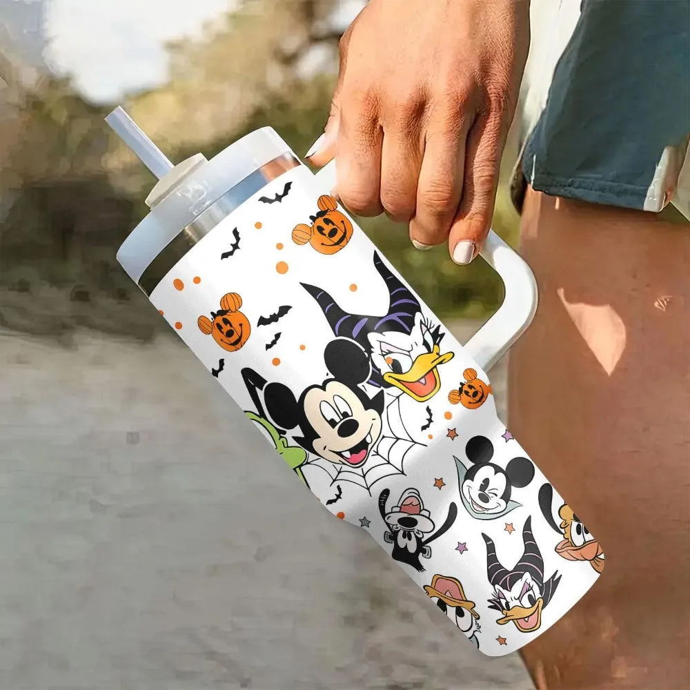 Cartoon Characters Printed Tumbler With Lid And Straw