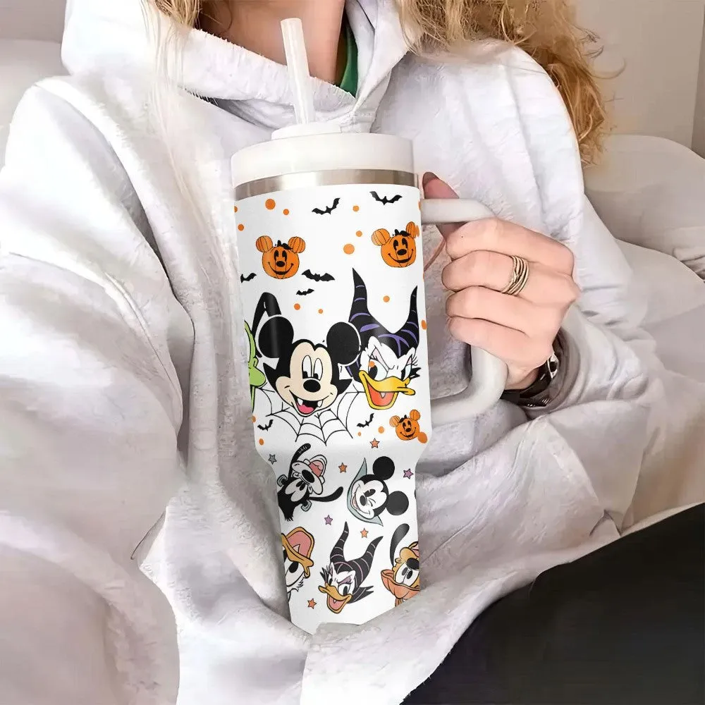 Cartoon Characters Printed Tumbler With Lid And Straw