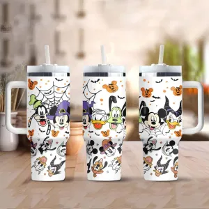 Cartoon Characters Printed Tumbler With Lid And Straw