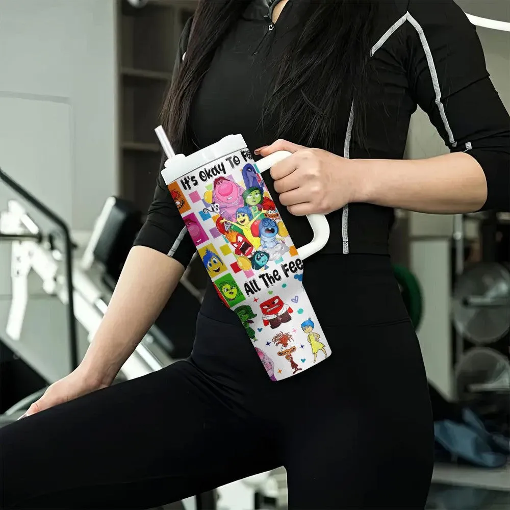 Cartoon Printed Travel Tumbler With Lid