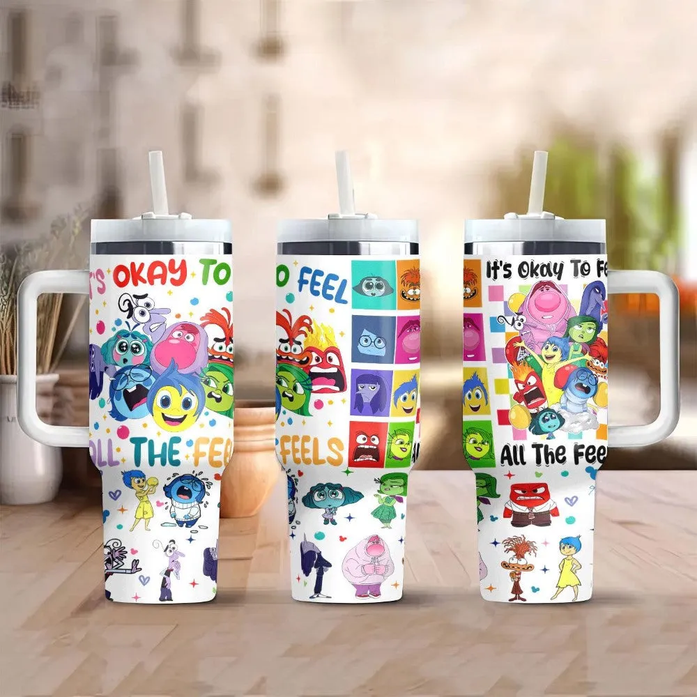 Cartoon Printed Travel Tumbler With Lid