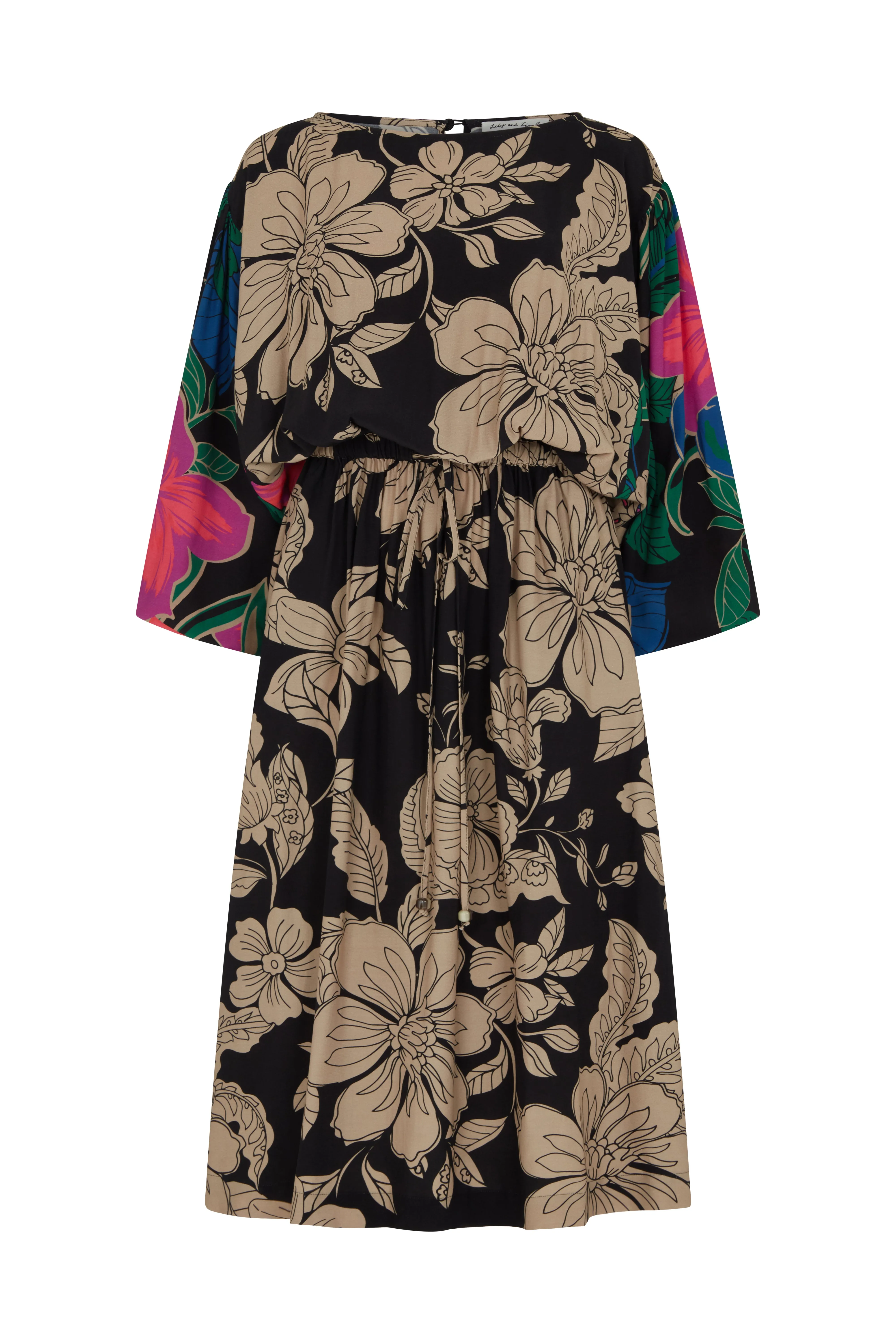 Celeste Gathered Waist Floral Printed Midi Dress In Multi