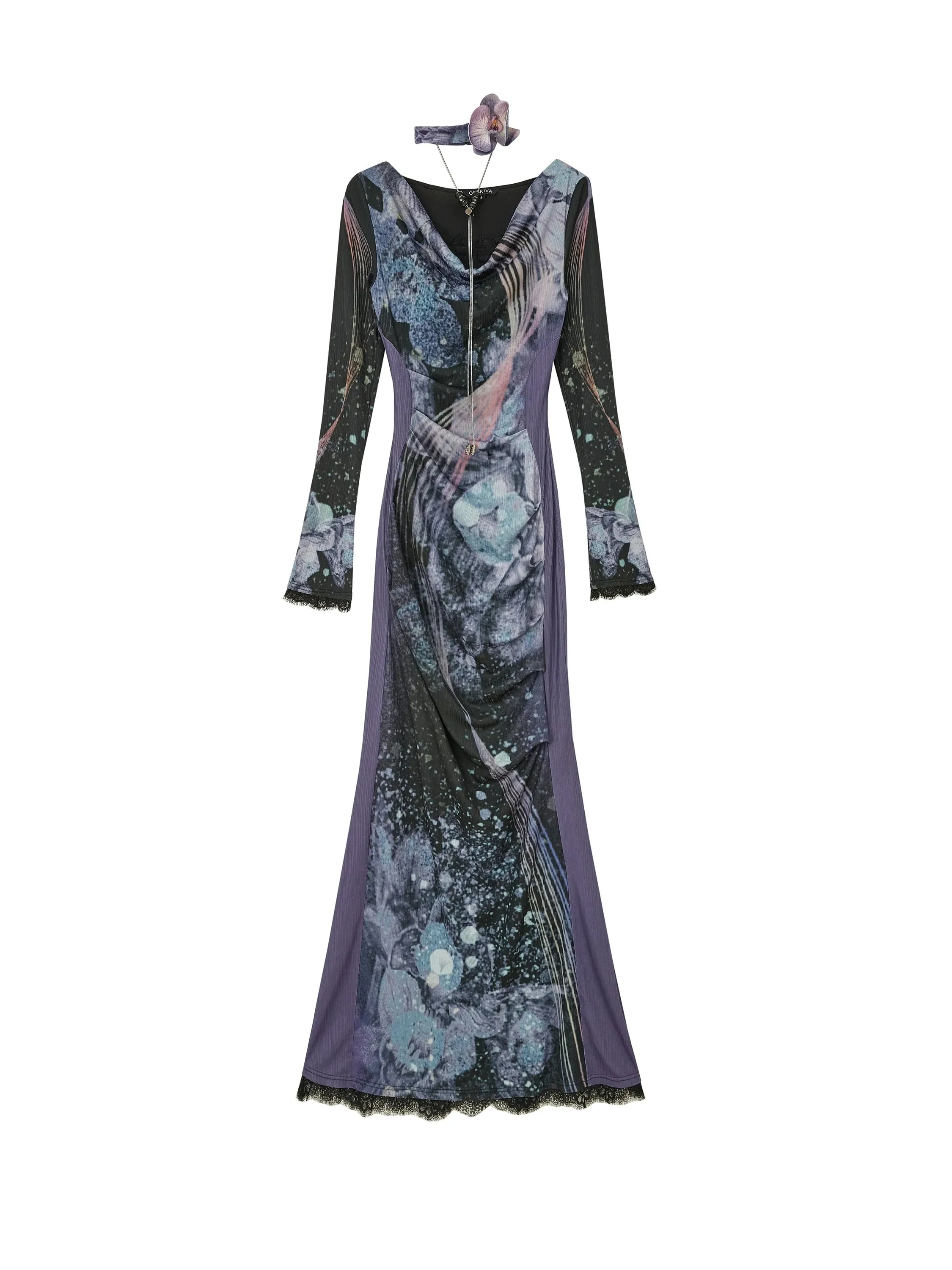 Celestial Nocturne Off-Shoulder Maxi Dress