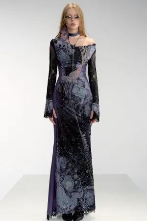 Celestial Nocturne Off-Shoulder Maxi Dress