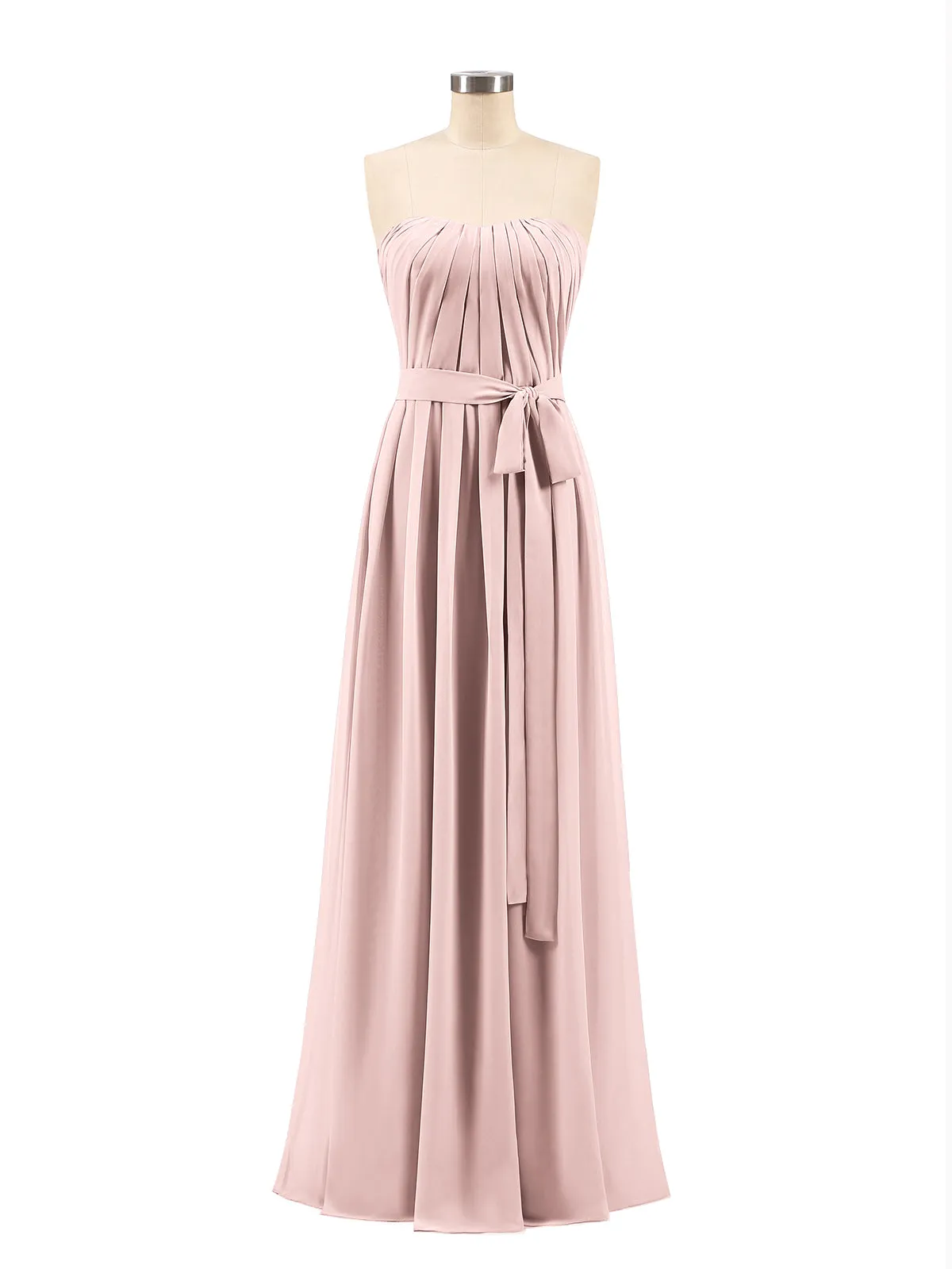 Chiffon Strapless Bridesmaid Gown with Sash-Dusty Rose