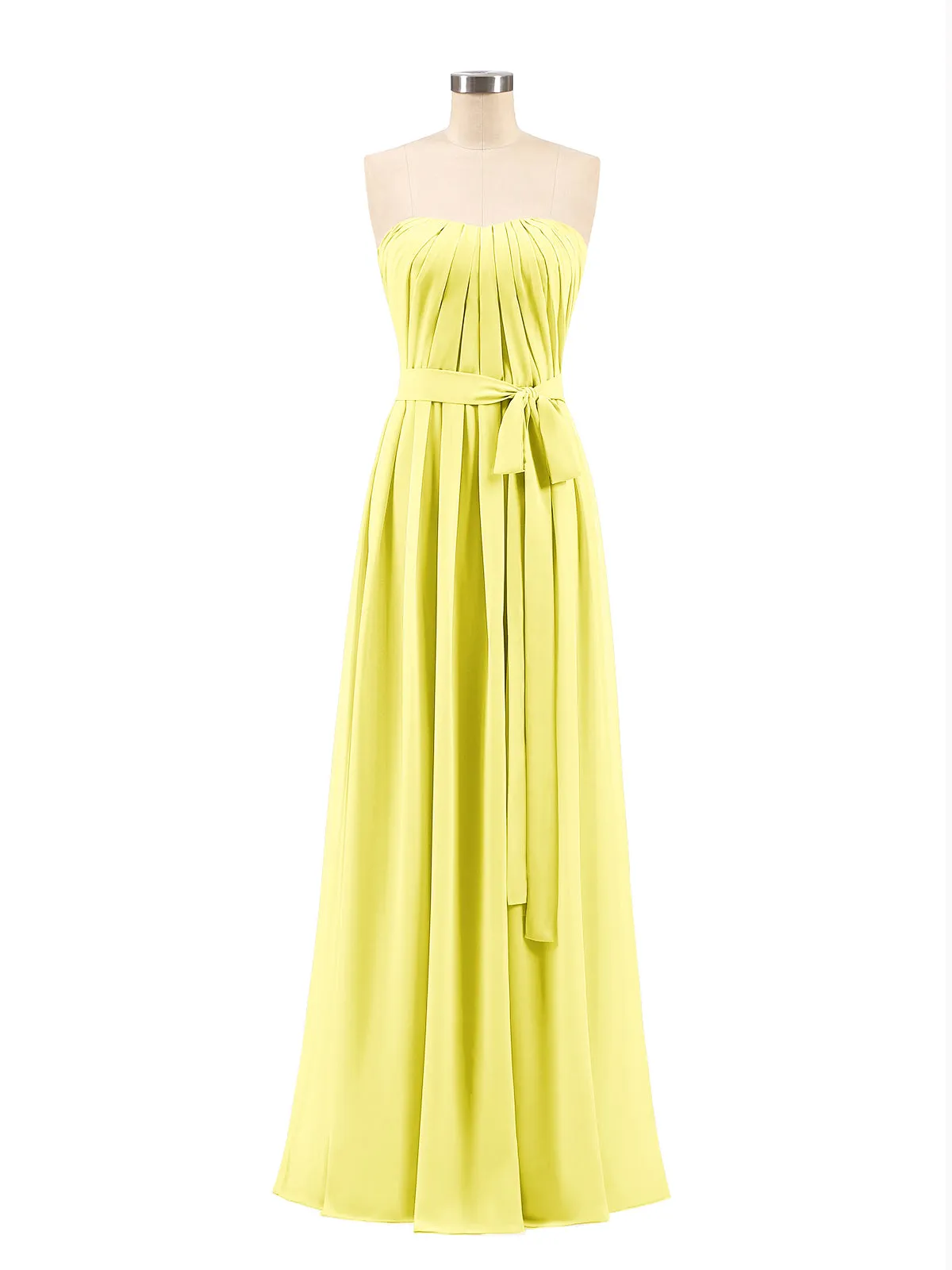 Chiffon Strapless Bridesmaid Gown with Sash-Lemon