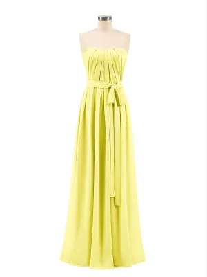 Chiffon Strapless Bridesmaid Gown with Sash-Lemon