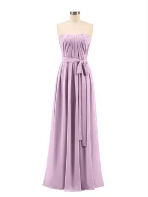 Chiffon Strapless Bridesmaid Gown with Sash-Plum