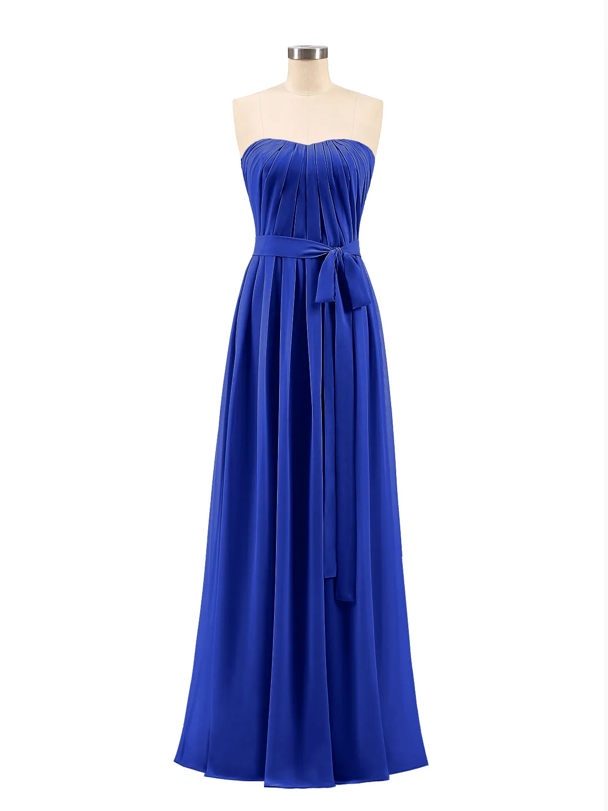 Chiffon Strapless Bridesmaid Gown with Sash-Royal Blue Plus Size