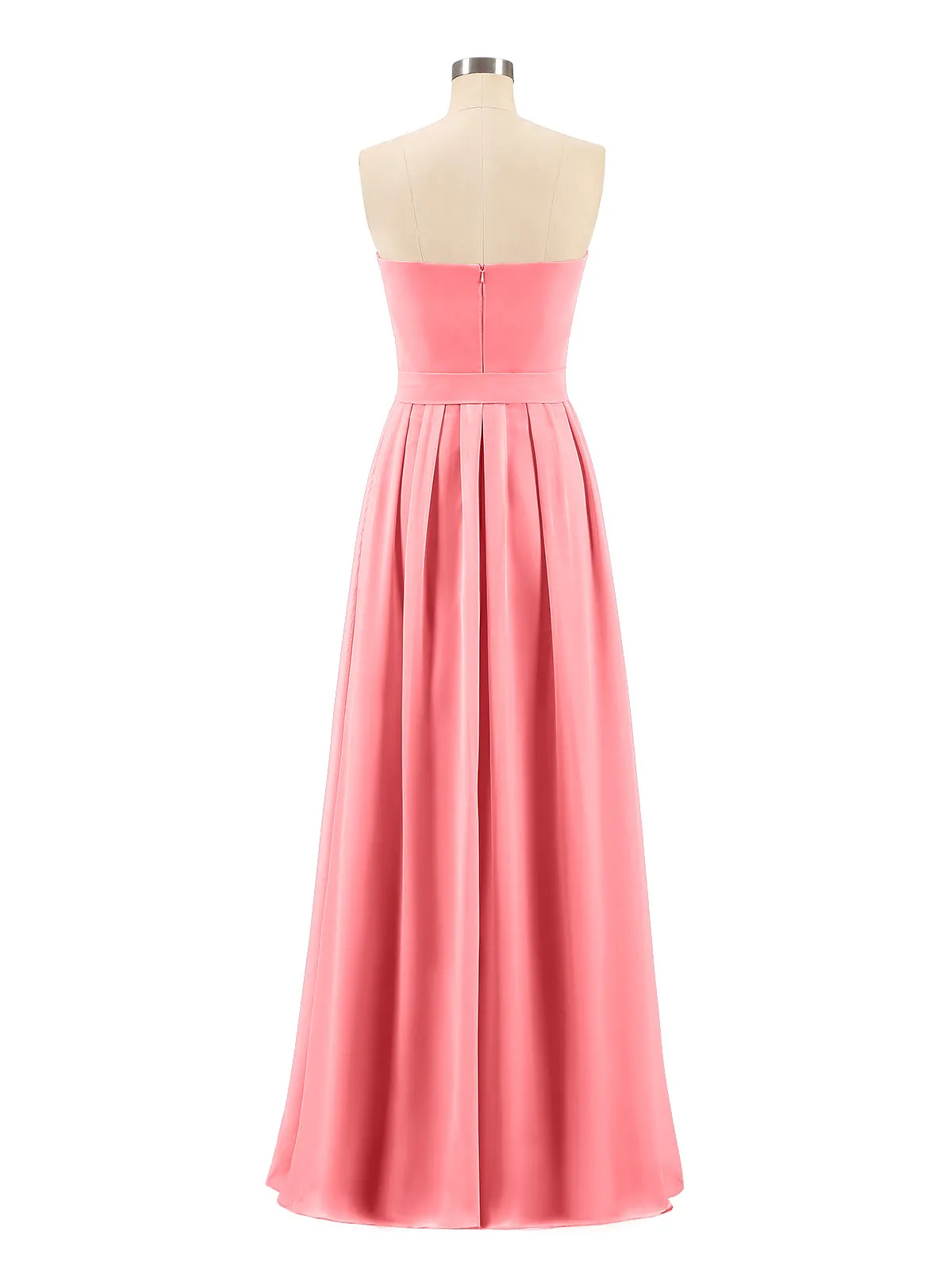 Chiffon Strapless Bridesmaid Gown with Sash-Watermelon