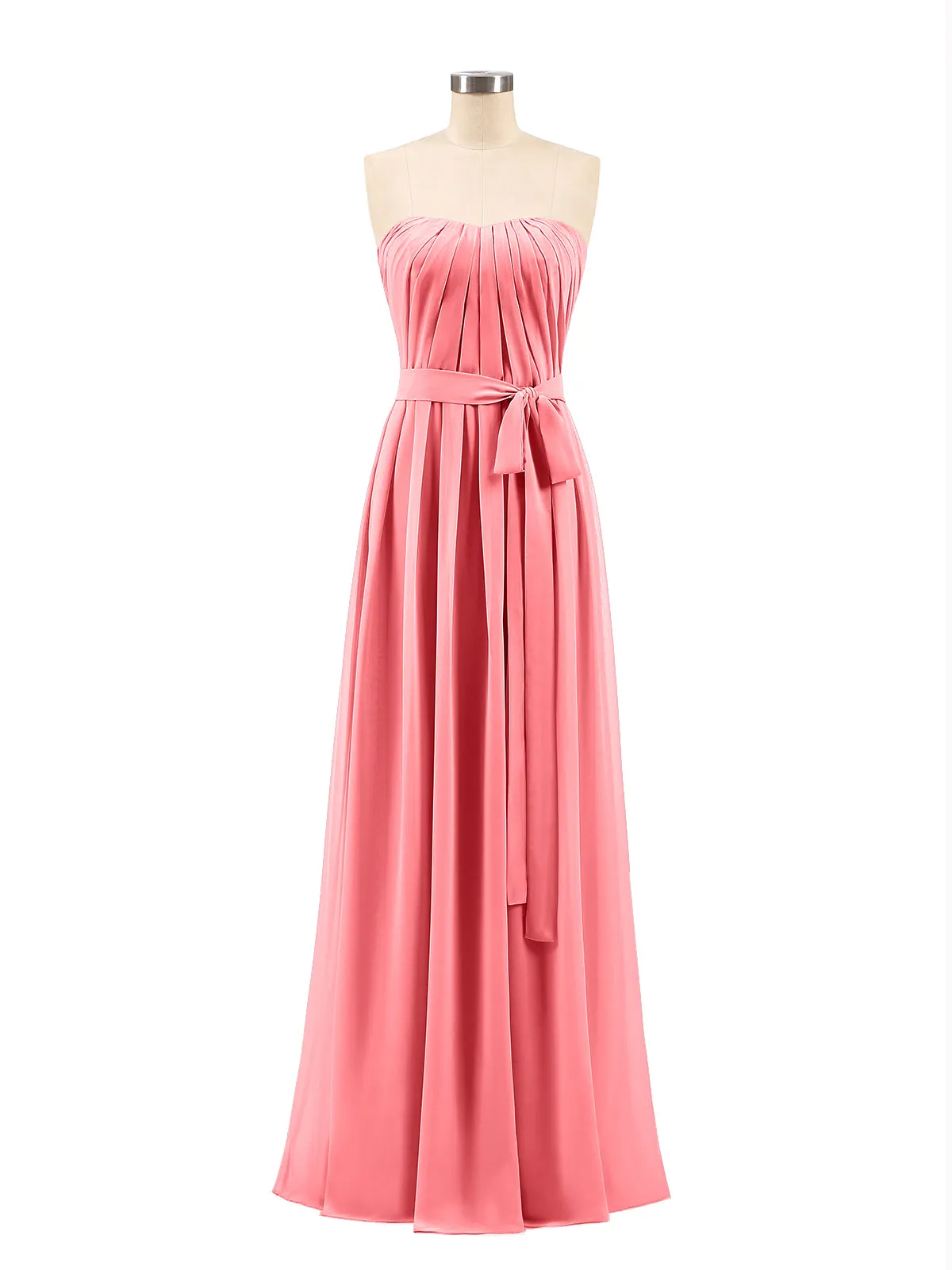 Chiffon Strapless Bridesmaid Gown with Sash-Watermelon