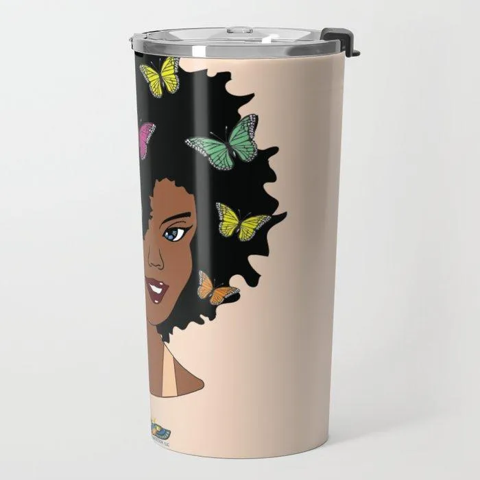 Chocolate Butterfly Afro Diva Travel Mug