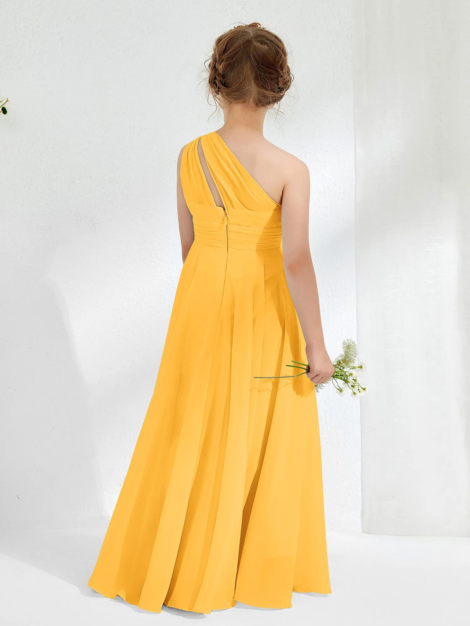 Cute One Shoulder  A-line Junior Bridesmaid Dresses Tangerine