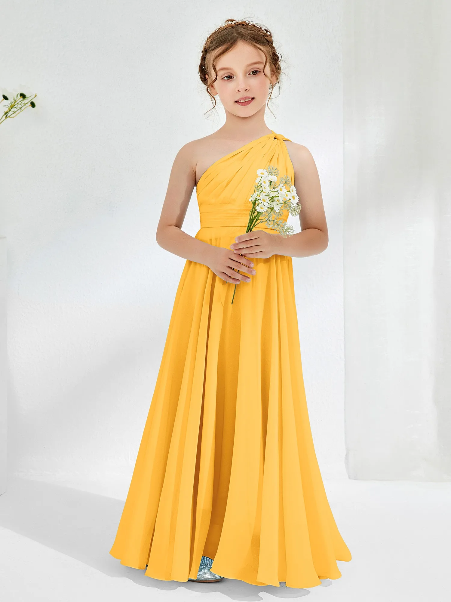 Cute One Shoulder  A-line Junior Bridesmaid Dresses Tangerine