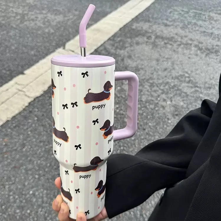 Dachshund Insulated Mug with Straw