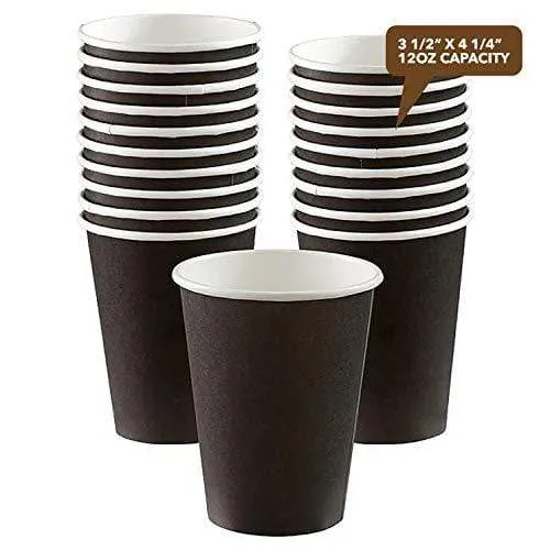 Disposable Coffee or Hot Chocolate Cups - Black Cups, Lids, and Might Be Whiskey Kraft Sleeves, 12 Ounce - 20 Count