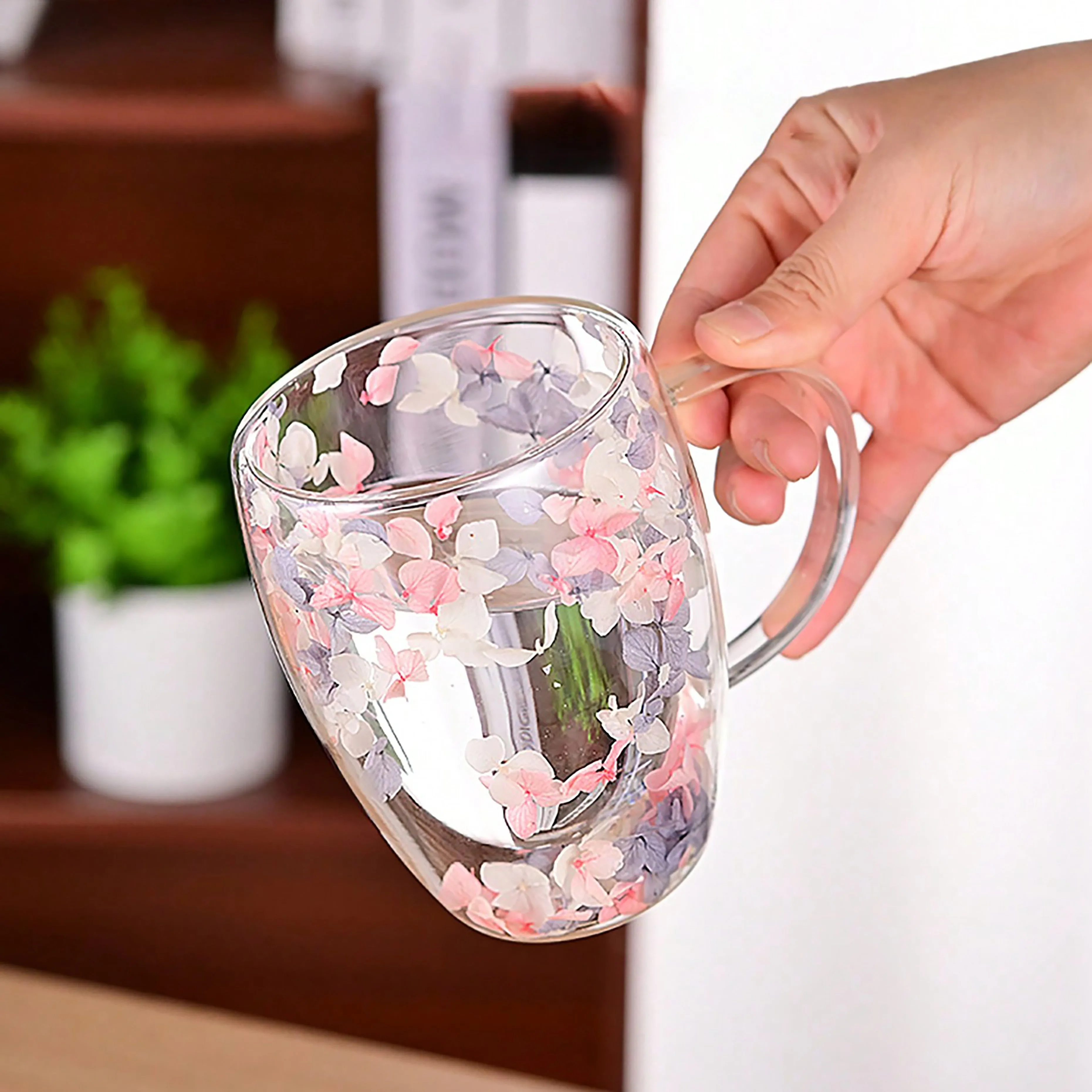 Dried Flower Glass Coffee Mug DoubleWalled Insulated Perfect Gift Idea