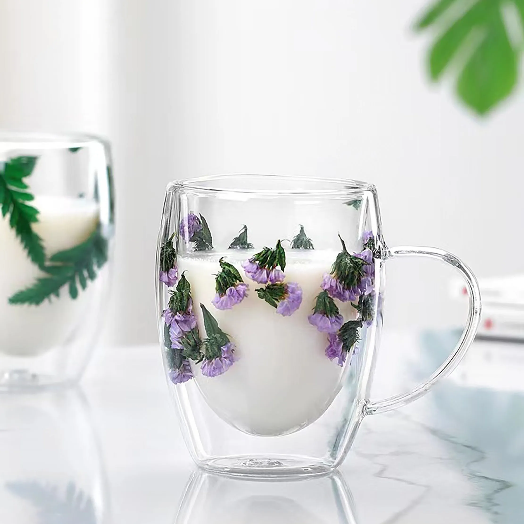 Dried Flower Glass Coffee Mug DoubleWalled Insulated Perfect Gift Idea