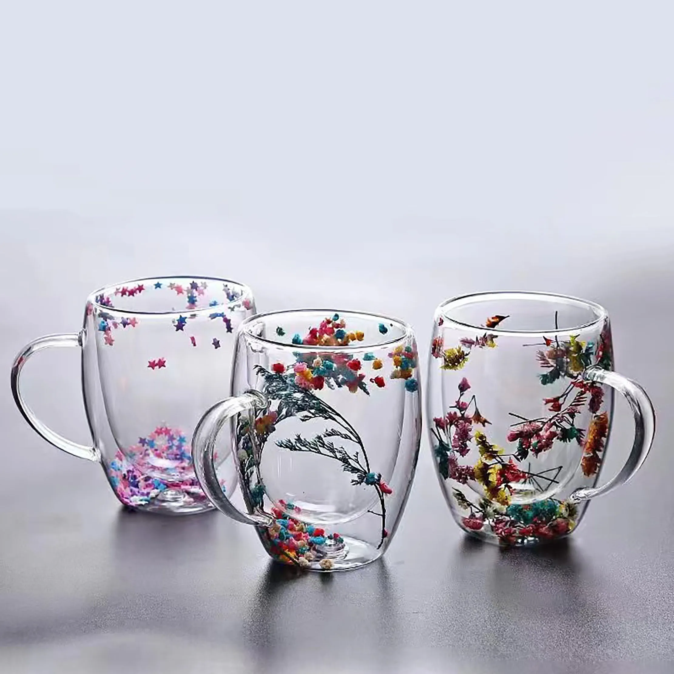 Dried Flower Glass Coffee Mug DoubleWalled Insulated Perfect Gift Idea