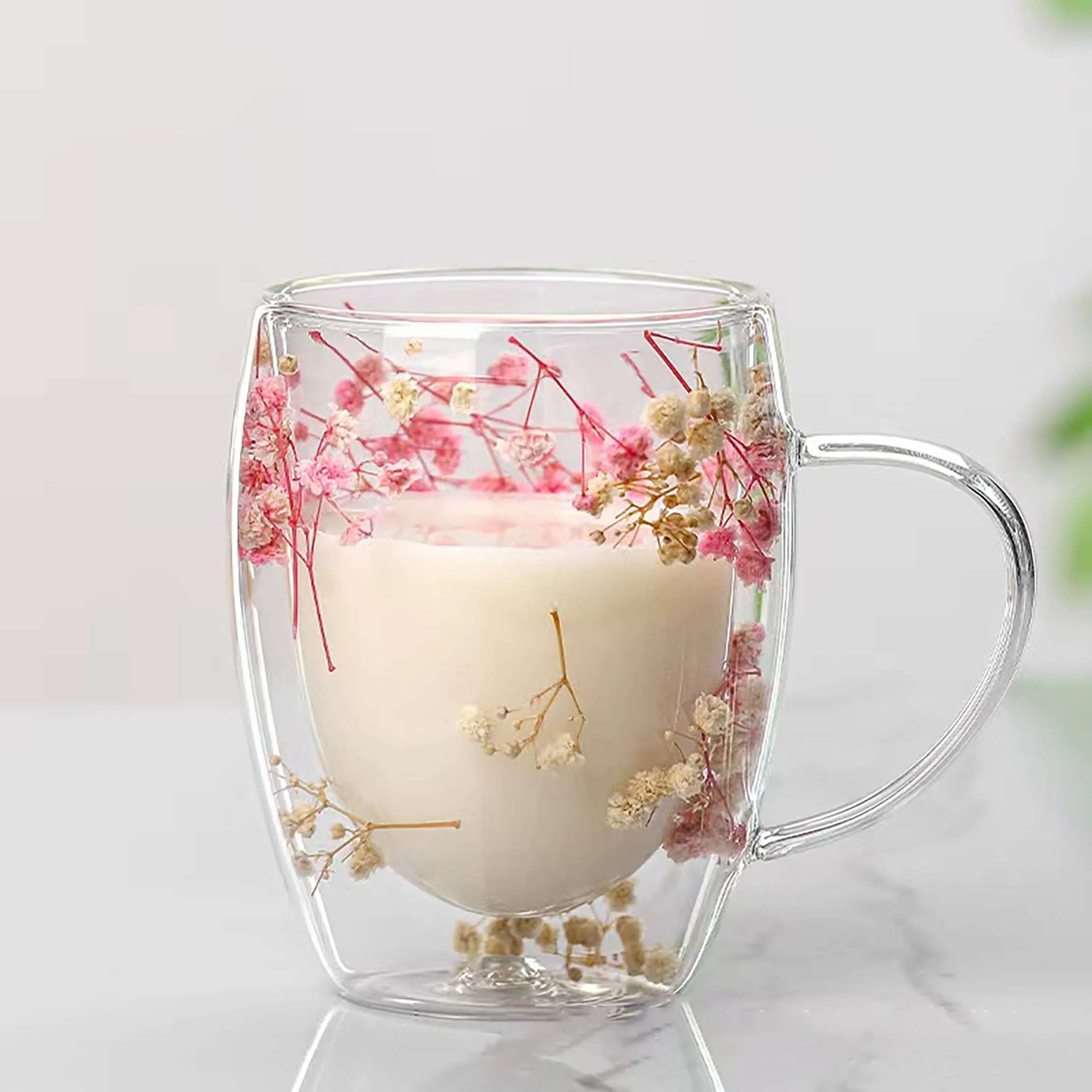 Dried Flower Glass Coffee Mug DoubleWalled Insulated Perfect Gift Idea