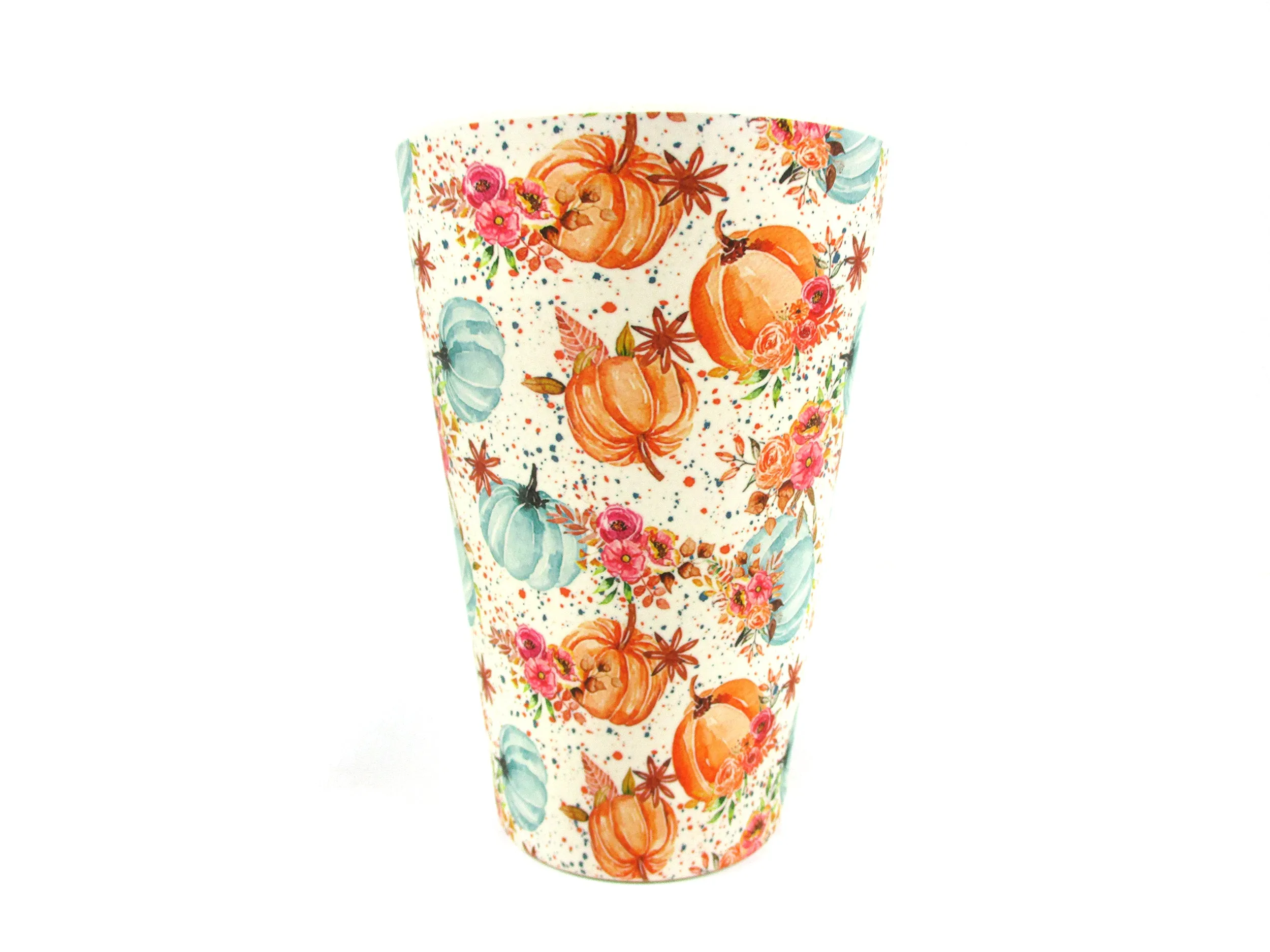 Eco-Friendly Reusable Plant Fiber 14 oz Travel Mug with Fall Harvest Pumpkin Design