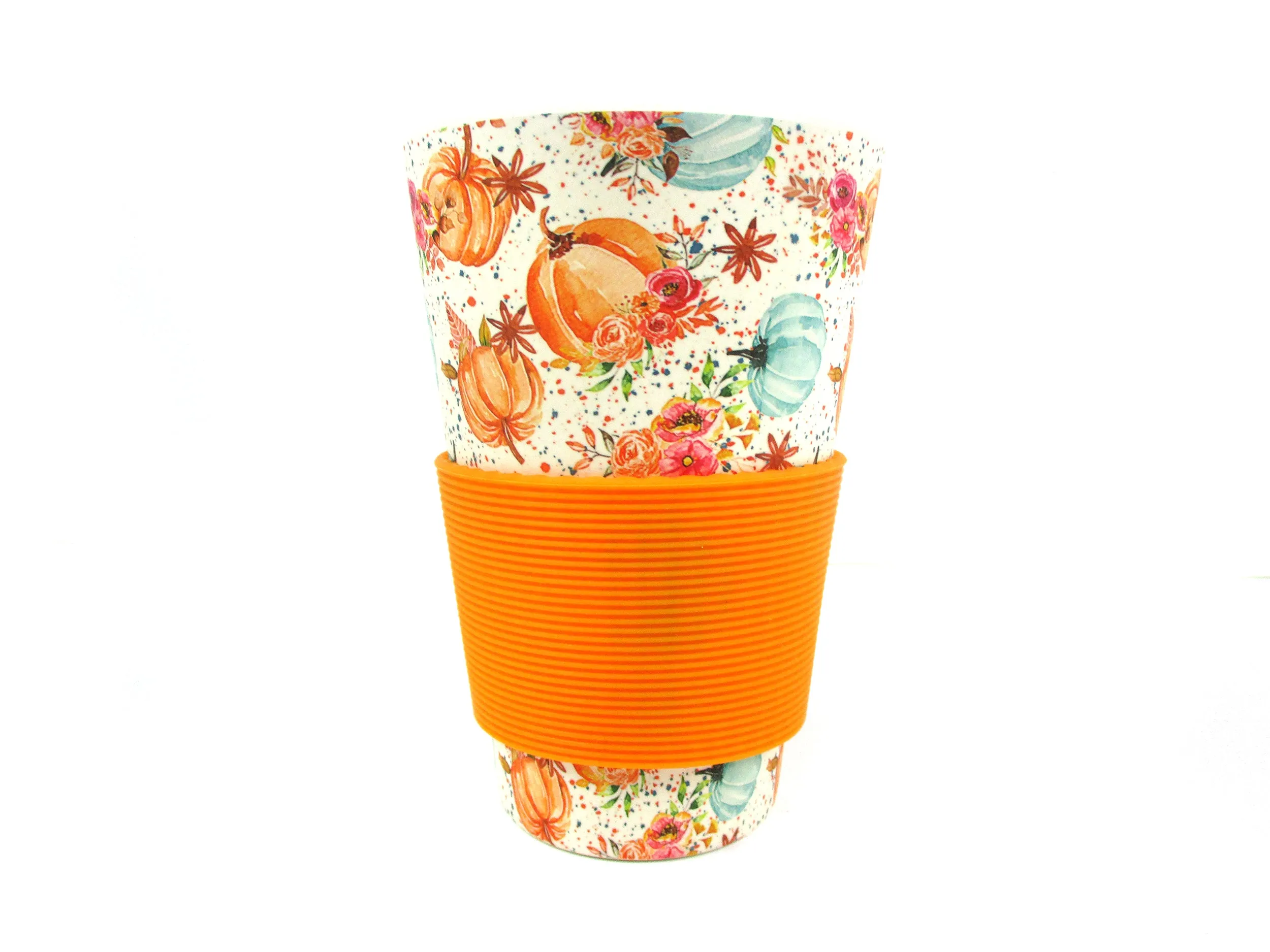 Eco-Friendly Reusable Plant Fiber 14 oz Travel Mug with Fall Harvest Pumpkin Design