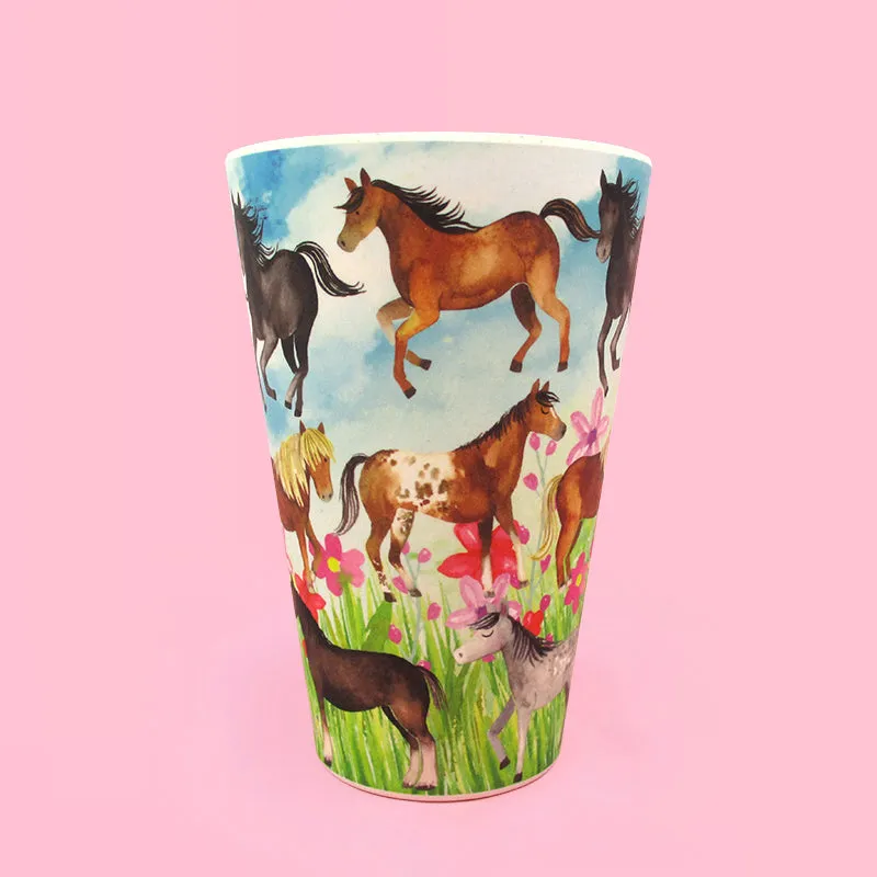 Eco-Friendly Reusable Plant Fiber 14 oz Travel Mug with Horse and Pony Design