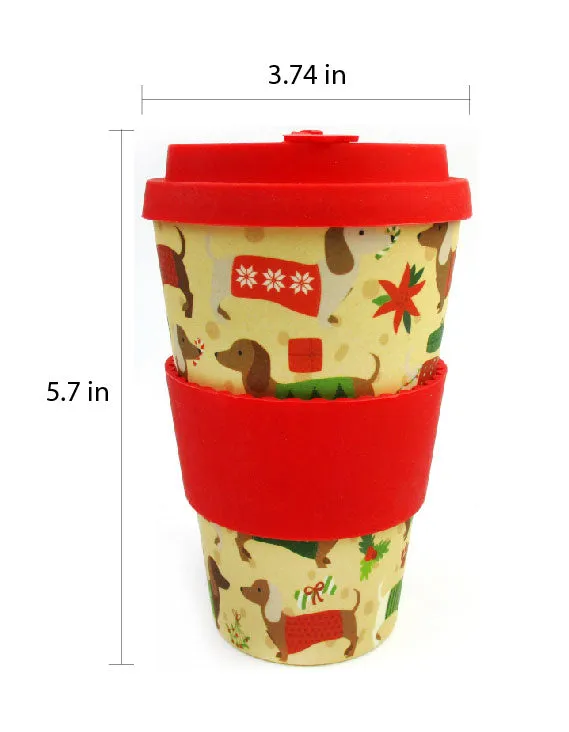 Eco-Friendly Reusable Plant Fiber Holiday Travel Mug with Christmas Wiener Dog Design