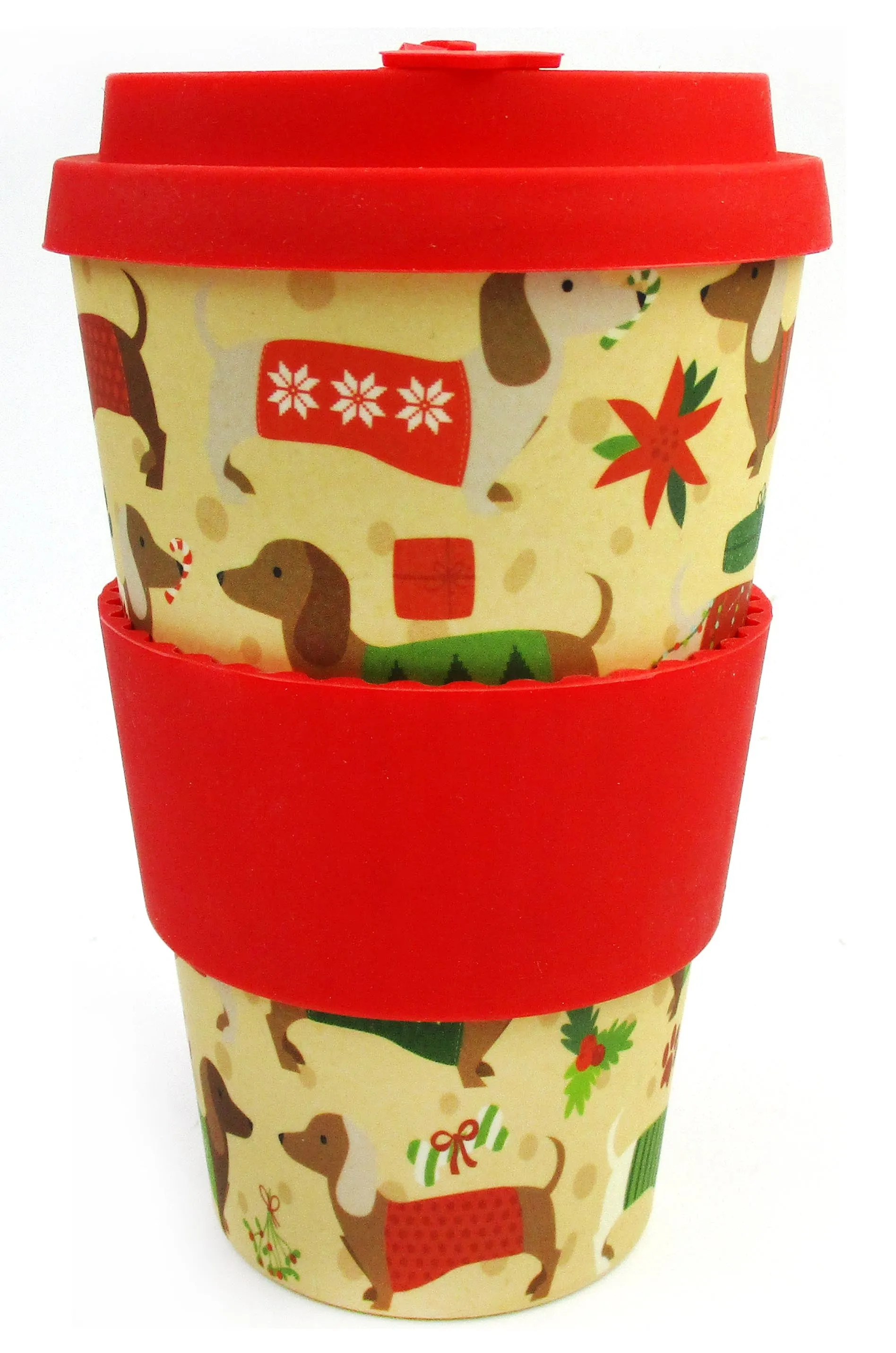 Eco-Friendly Reusable Plant Fiber Holiday Travel Mug with Christmas Wiener Dog Design