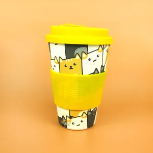 Eco-Friendly Reusable Plant Fiber Travel Mug with Kitty Cat Design