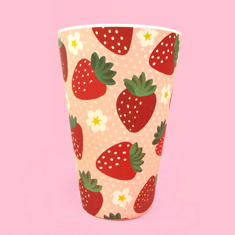 Eco-Friendly Reusable Plant Fiber Travel Mug with Strawberry Design