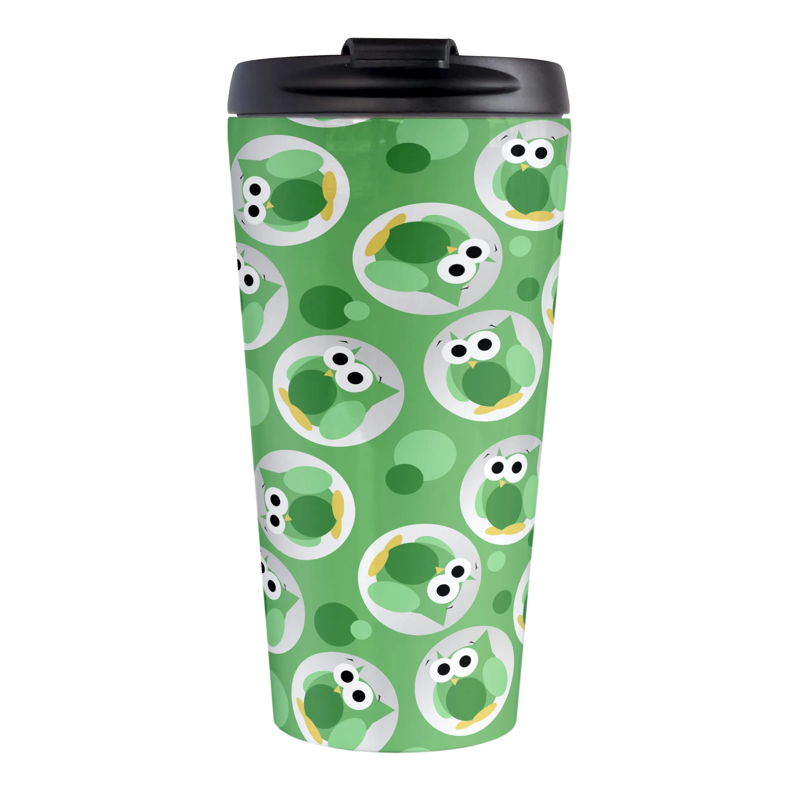 Funny Cute Green Owl Pattern Travel Mug