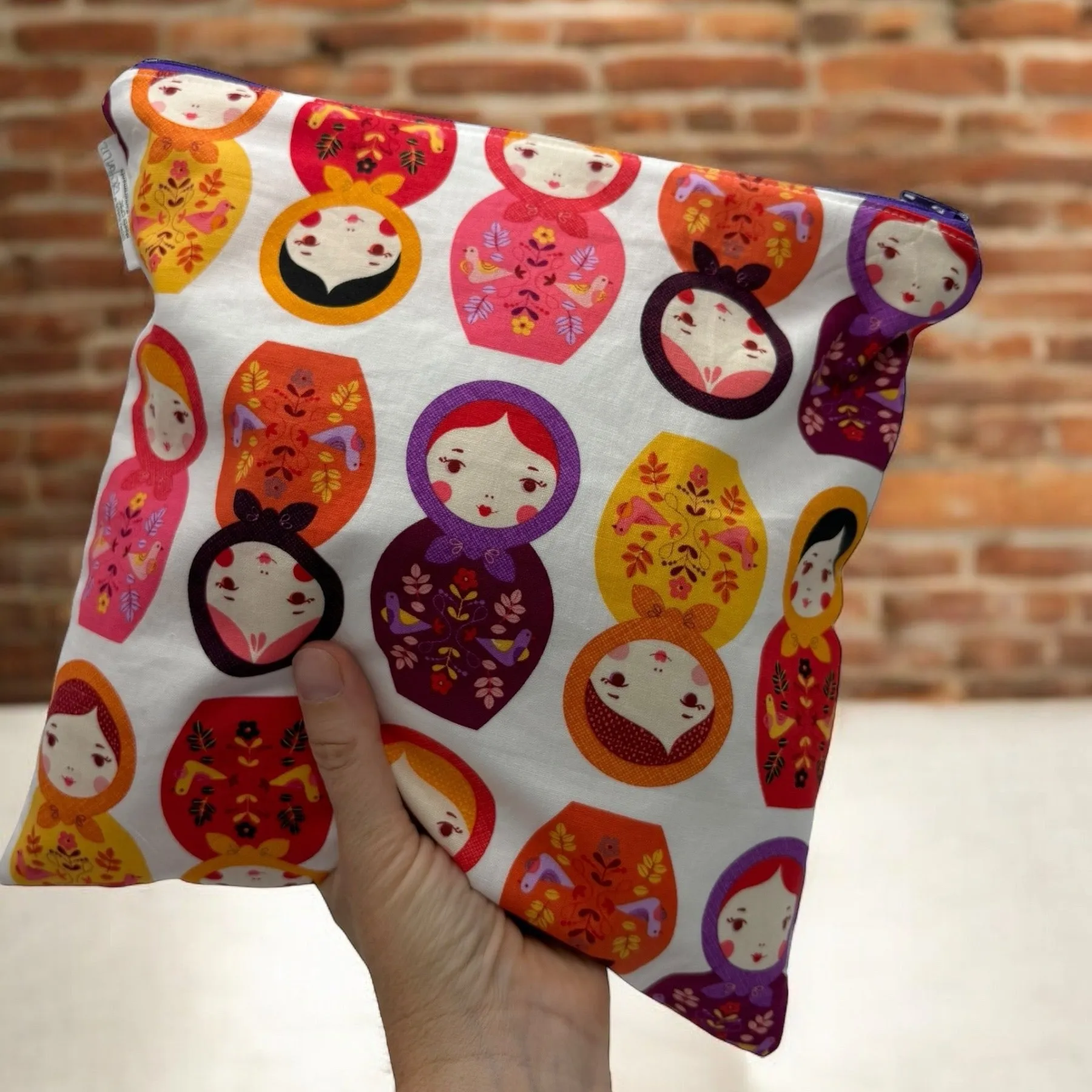 Gallon Sized Reusable Zippered Bag Matryoshka Stacking Dolls