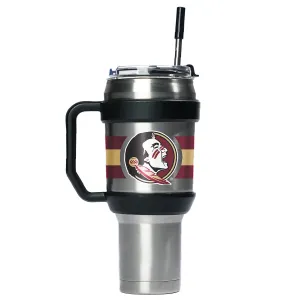 Gametime Sidekicks Seminole Logo Stripe Design 40oz Stainless Steel Tumbler - Silver