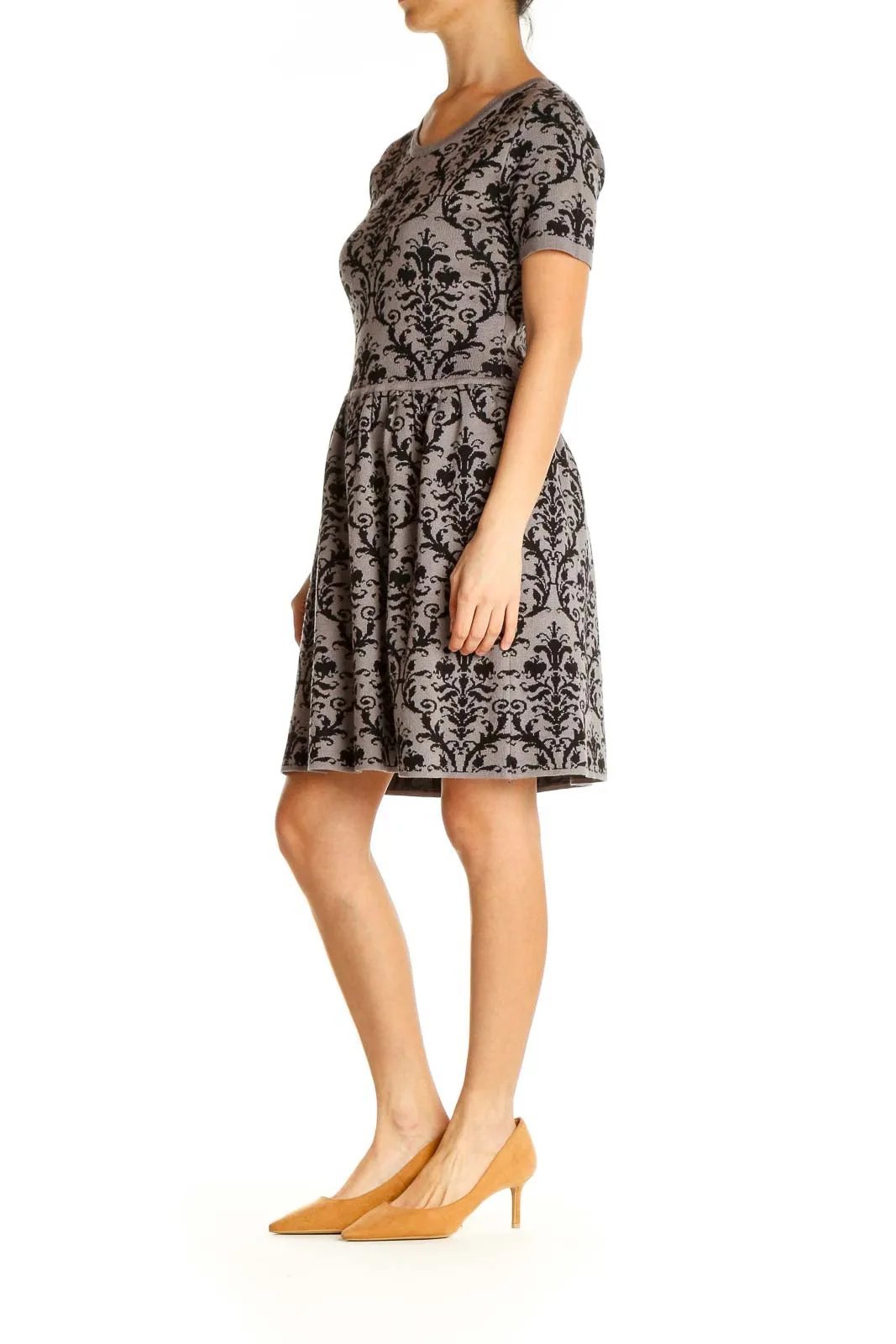 Gray Paisley Day Fit & Flare Dress