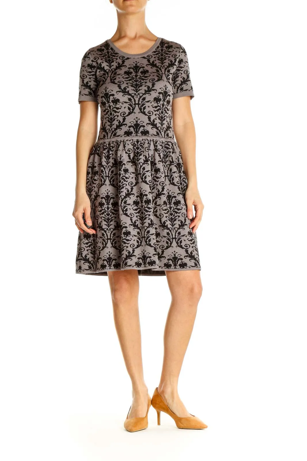 Gray Paisley Day Fit & Flare Dress