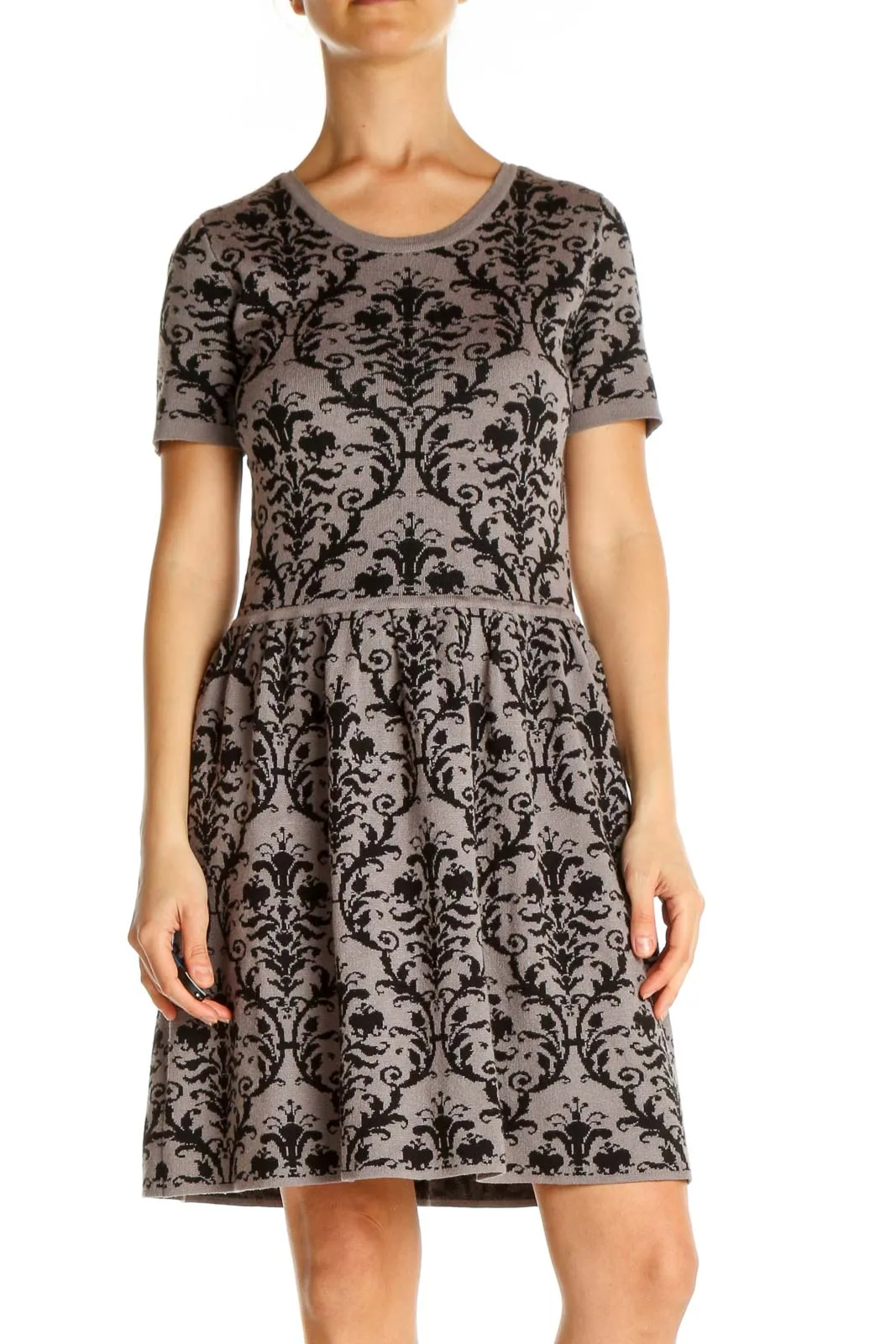 Gray Paisley Day Fit & Flare Dress