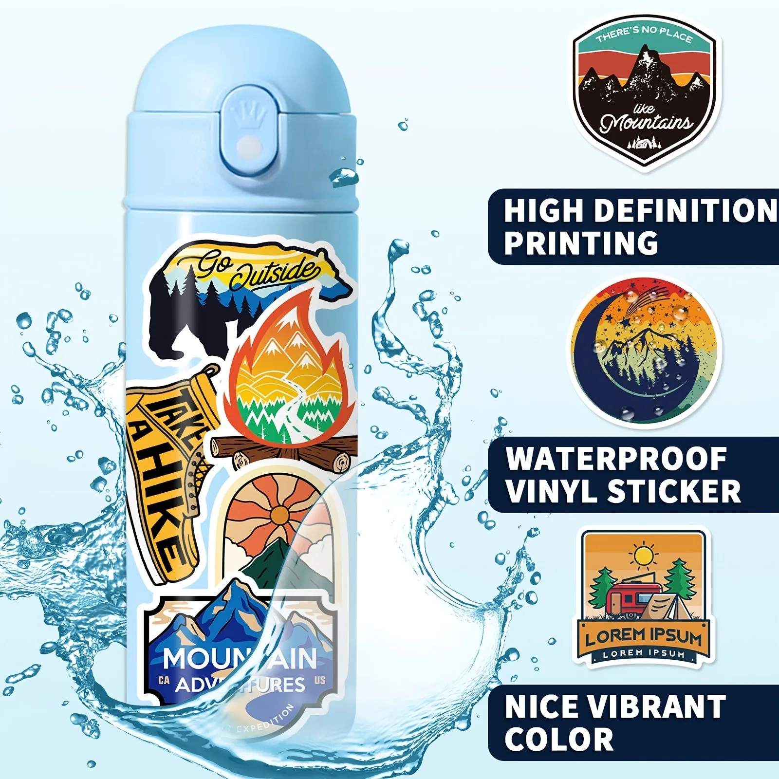 Hiking Adventure Camping Stickers Pack-50pcs For Water Bottle Laptop Cup Car