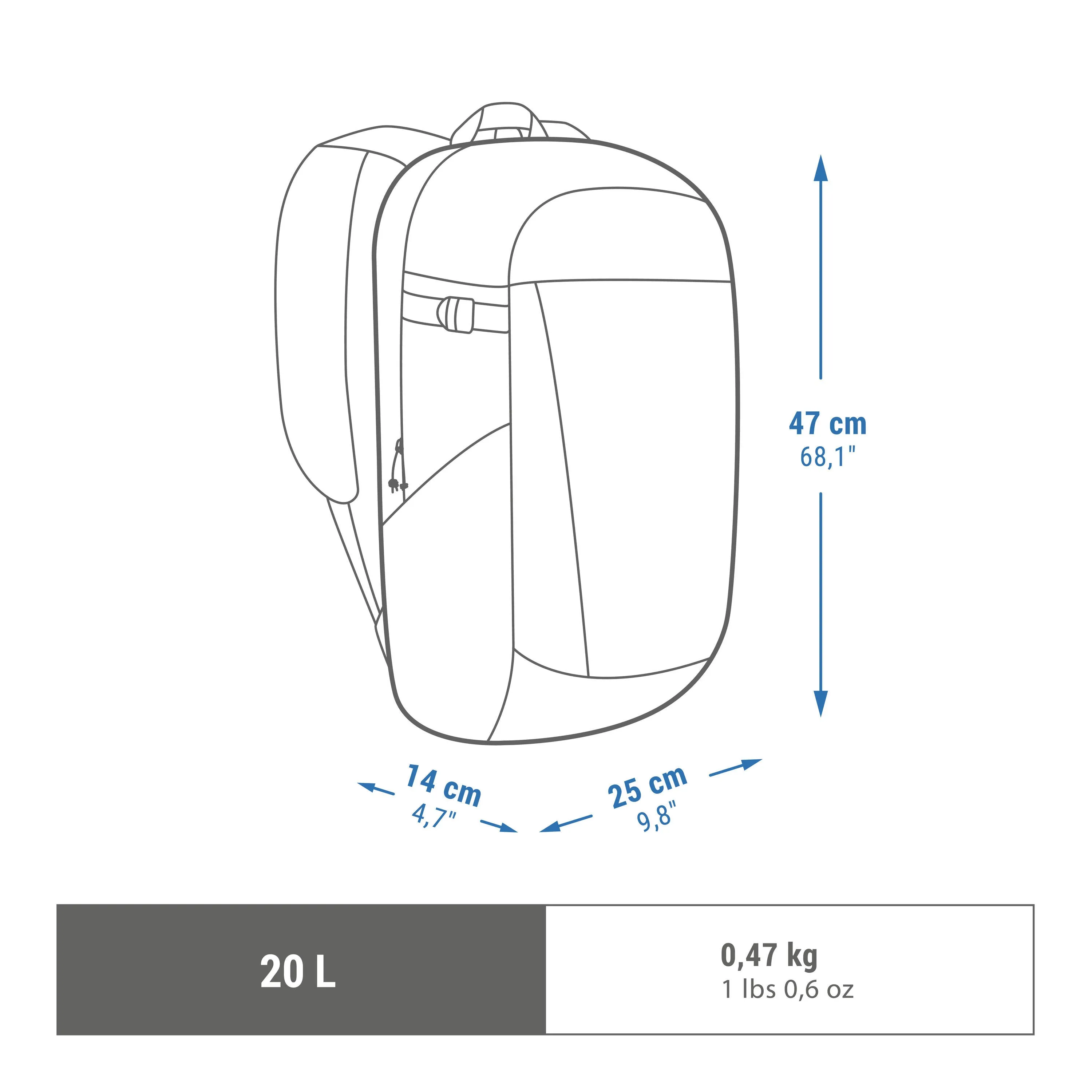 Hiking backpack Quechua Arpenaz NH100 20 l, gray-blue